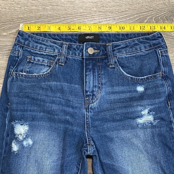 VERVET BLUE BOYFRIEND FIT ANKLE JEANS DISTRESSED RAW HEM SZ 24 - Picture 9 of 14